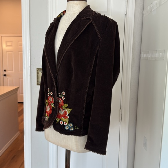 Vintage Y2K corduroy chocolate brown embroidered blazer - Picture 11 of 12